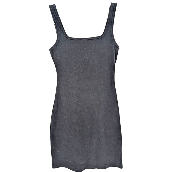 Hollister Womens 90s Ribbed Square Neck Mini Dress S Black Bodycon Soft Girl Y2K - Picture 2 of 12